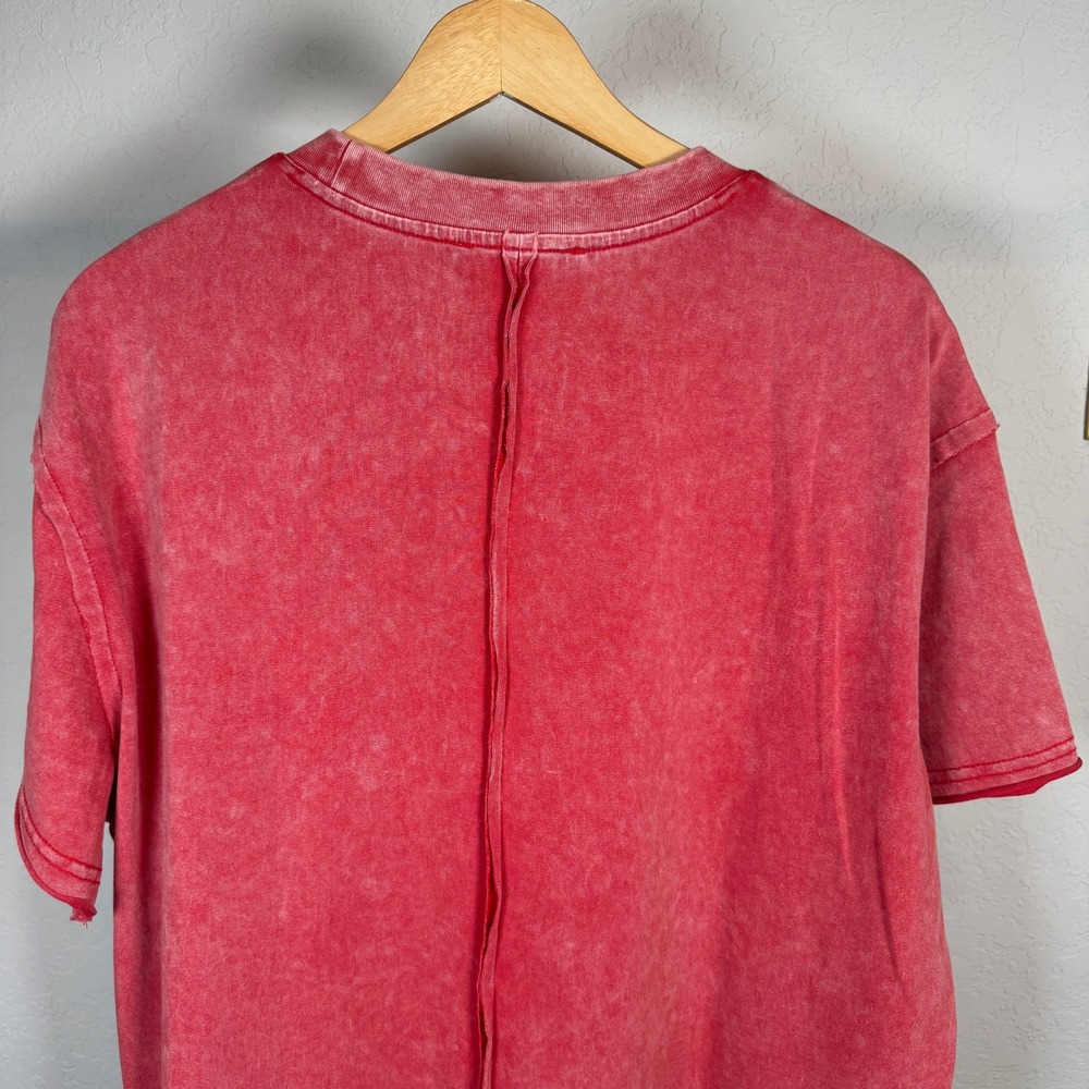 Blue B Collection Red Mineral Wash Embroidered Bird T-Shirt Oversized Medium - Picture 8 of 9